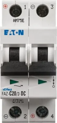 Zdjęcie produktu dla Miniaturowy wyłącznik automatyczny Eaton, 20 A, 2p, charakterystyka: C, DC 279141