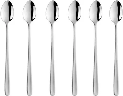 Image de Cuillère à latte macchiato 18/10 acier inoxydable Cuillère à café à long manche Cuillère à café cappuccino Cuillère à dessert 20 cm Cuillère à long drink pour café Nutella 6 pièces grandes cuillères à yaourt (argent)