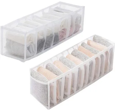 Obrázek produktu pro Úložná krabice na ponožky a spodní prádlo, 11+7 přihrádek, bílá, skládací