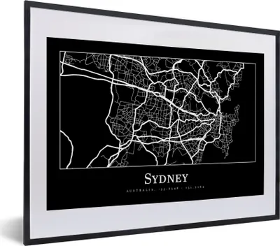 Produktbild von MuchoWow® Gerahmtes Poster Karte - Sydney - Stadtplan 40x30 cm - Poster mit Schwarzem Bilderrahmen Wandposter Rahmen Foto Bilder - Bilderrahmen - Poster im Rahmen