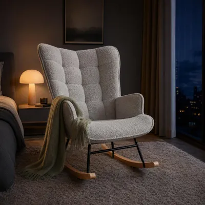 Produktbild von UnboxG Schaukelstuhl Relaxstuhl Sessel Stuhl Wohnzimmersessel, Schaukelsessel Gepolsterter Schwingsessel bis 136 kg belastbar Hellgrau Lounge Chair fürs Wohnzimmer Schlafzimmer Balkon