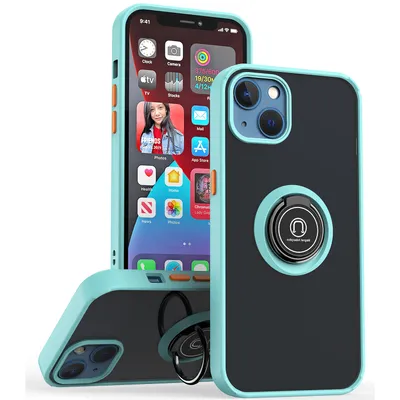 Obrázek produktu pro Pouzdro pro iPhone 15 matné průsvitné TPU pouzdro s prstencovým držákem a stojánkem nebesky modré