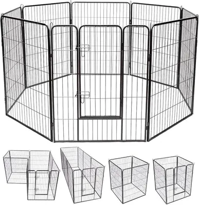 Imagen del producto de Silecomplaza, recinto para cachorros de 80 cm de altura, compuesto por 8 paneles plegables. Jaula para cachorros con puerta con cerradura. Recinto para perros, gatos y conejos, de metal, para uso interior y exterior, color