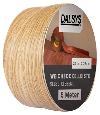 Produktbild von Dalsys Weichsockelleiste selbstklebend Eiche 5m Klebeleiste, Abschlussleiste für Fugen in Wohnbereich, Küche, Bad, aus PVC Kunststoff