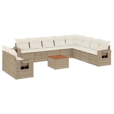 Produktbild von 11-tlg. Garten-Sofagarnitur mit Kissen Beige Poly Rattan