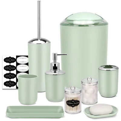 Immagine prodotto di Set di accessori da bagno, 8 pezzi, colore verde, per il bagno