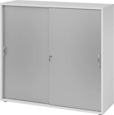 Produktbild von bümö Schiebetürenschrank office - 3 Ordnerhöhen - Nachbildung: Grau/Silber, Griff: Bogengriff (Metall)