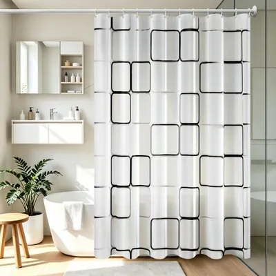 Image de Rideau de douche – Anti-moisissure et antibactérien – Pour salle de bain – 180x220 cm – Motifs : grands carrés – Lavable