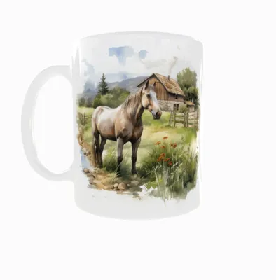 Produktbild von Becher 300ml Aquarell Pferd Pferd Dorf v1