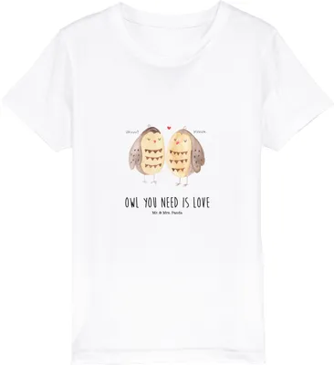 Produktbild von Mr. & Mrs. Panda Kleinkinder T-Shirt Eulen Liebe 9-11 Jahre (134/146) - Weiß - Geschenk, Teenager, Eule, Liebesspruch, Kinder, Owl, Kurzarm, Baumwollshirt, Kindershirt