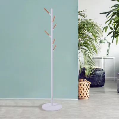 Produktbild von Garderobenständer 'Nacka' 172x37 cm Weiß + Holzoptik