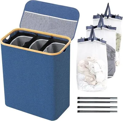 Image de Panier à linge pliable à 3 compartiments avec sacs amovibles