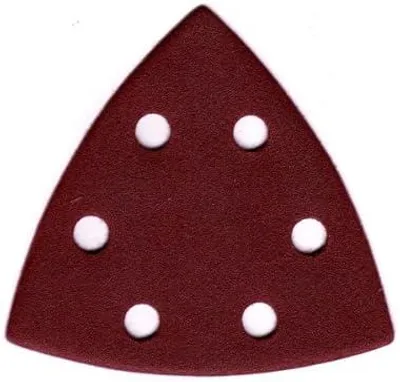 Imagen del producto de Papel de lija triangular, 94 x 94 mm, con 6 agujeros, grano 80, para lijadoras triangulares