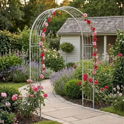 Image de DanDiBo Arc de roses Galvanisé Massif 150 cm Arc de porte 96520 Résistant aux intempéries Arc en plein fer Aide au grimpage Arc de jardin Galvanisé à chaud