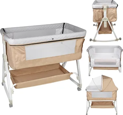 Produktbild von Babybett Beistellbett Schaukelfunktion,6-stufige Höhenverstellung, mit Wickelauflage,Matratze Khaki