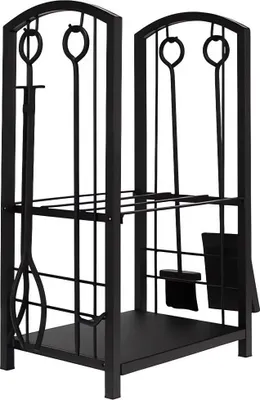 Image de Verk 27138 Panier pour bois et outils de cheminée 30x40x74 cm noir
