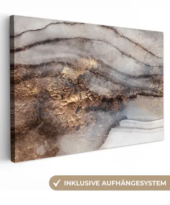 Produktbild von MuchoWow® - Leinwandbilder - Sturm - Gold - Abstrakt, Wandbild, Wanddeko Bilder Wohnzimmer, 90x60 cm
