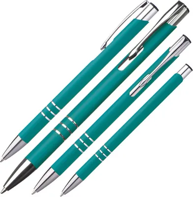 Produktbild von 10 schlanke Kugelschreiber / aus Metall / Farbe: türkis