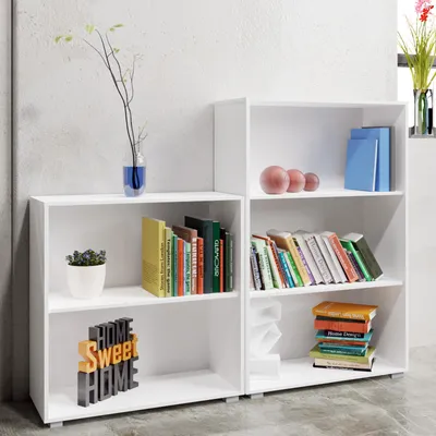 Image de Casaria Set d'étagères bibliothèque blanc VELA Meuble de rangement 2 niveaux 3 niveaux pour salon bureau chambre