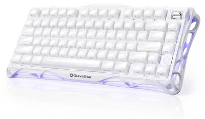Zdjęcie produktu dla Klawiatura gamingowa bezprzewodowa 75% mechaniczna RGB biała - 79 klawiszy - Aluminiowa rama - Bluetooth 5.0 i 2,4 GHz - Akumulator 8000 mAh
