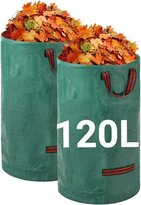 Productafbeelding van Famanu zakken voor tuinafval - 120 liter, 2 stuks - herbruikbare zakken met handgrepen - duurzaam materiaal, geschikt voor bladeren en ander afval