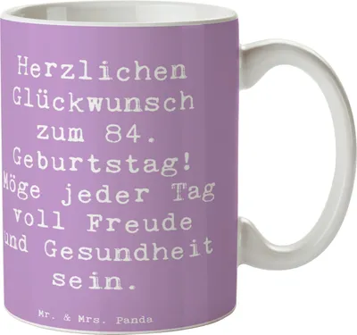 Produktbild von Mr. & Mrs. Panda Tasse Spruch 84. Geburtstag - Lavendeltraum - Geschenk, Alter, Kaffeebecher, Glückwunsch, haferl, Happy Birthday, Trinkbecher, Freude, Becher