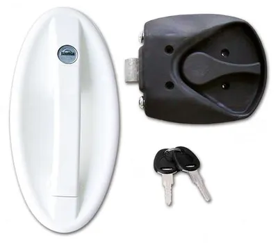 Immagine prodotto di Serratura ovale, completamente bianca, per porte di caravan