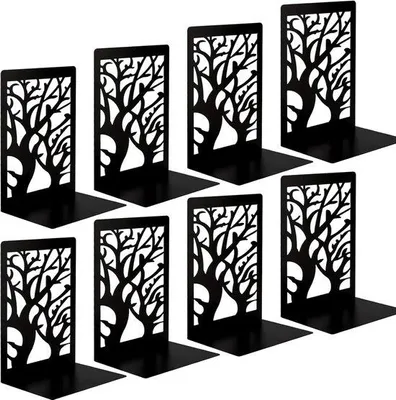 Produktbild von Famanu Bücherstützen aus Metall - Antirutsch Bücherhalter für Zuhause, Büro und Schule - Schwarz - 4 Paar