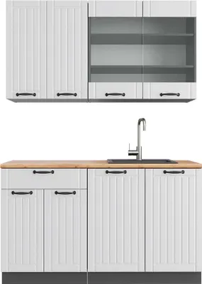 Produktbild von Singleküche Vicco Fame-Line Weiß Landhaus/Anthrazit 140 cm , AP Eiche, Model 42644