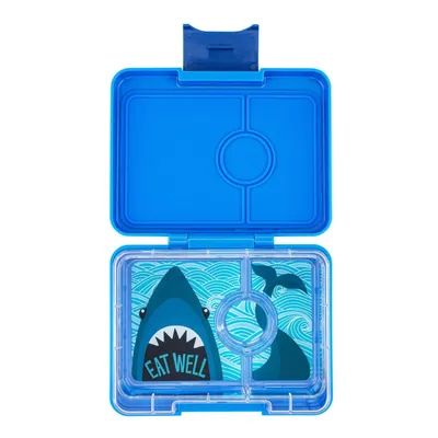 Produktbild von Yumbox Snack, auslaufsichere Snackbox mit 3 Fächern – Surfblau – Hai