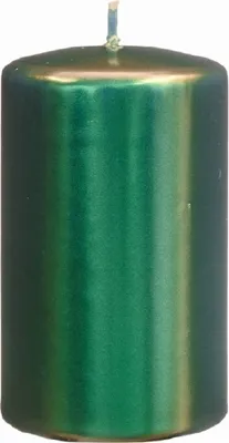 Produktbild von Stumpenkerzen glänzend lackiert in Metallic Dunkelgrün, 10 x 7 cm, 4 Stück, Metallic Kerzen, Kerzen mit samtig seidiger Kerzenoberfläche