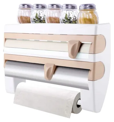 Produktbild von Wandmontierter Spender für Frischhaltefolie und Küchenrollen, multifunktionales Folienlagerregal
