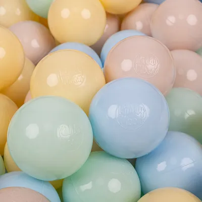 Obrázek produktu pro KiddyMoon 200 míčků/7cm-2,75in Měkké plastové míčky na hraní pro děti Barevné  vyrobené v EU, pastelově béžová/pastelově modrá/pastelově žlutá/mintová
