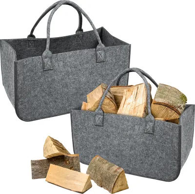 Produktbild von UISEBRT 2 kusy tašky na palivové dřevo Plstěná taška Skládací nákupní taška na palivové dřevo do 30 KG 50 X 25 X 25 cm světle šedá
