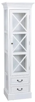 Zdjęcie produktu dla Casa Padrino witryna w stylu rustykalnym biała 48 x 38 x h. 166 cm - Ręcznie wykonana witryna ze szklanymi drzwiami i 2 szufladami
