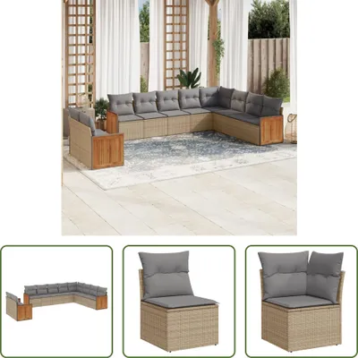 Produktbild von The Living Store 10-tlg. Garten-Sofagarnitur mit Kissen Beige Poly Rattan
