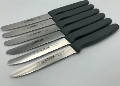 Produktbild von 6er Set Giesser Brötchenmesser Tomatenmesser Küchenmesser 3mm Wellenschliff Klinge 11cm - grau