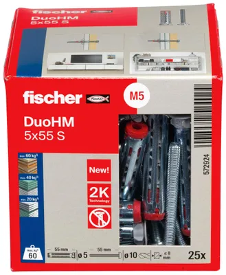 Zdjęcie produktu dla Fischer DuoHM 5 x 55 S PH TX, Wtyczka ścienna, Szary, Torx, TX25, 5 mm, 55 mm
