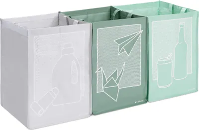 Produktbild von Navaris 3er Set Recycling Taschen für Glas Plastik und Papier - 3fach Mülleimer Müllsortierer - Mülltrennsystem Behälter für Mülltrennung