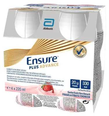 Produktbild von ENSURE PLUS ADVANCE Erdbeergeschmack, 4 Flaschen à 220 ml