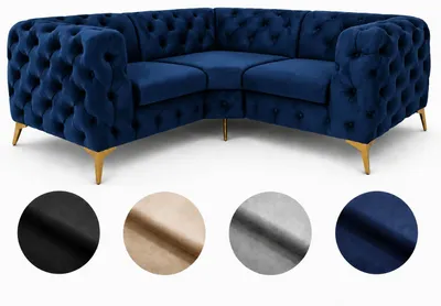Produktbild von Ecksofa Moet L-Form dunkelblau 202x202 cm groß – Wohnlandschaft modern, gesteppt, Bonellfederkern, frei stellbar