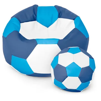 Produktbild von Fußball Sessel mit Füllung EPS Perlen Sitzsack Beanbag Sitzkissen 50cm Blau Marineblau Weiß Sitzkissen Kissen Sitzsäcke Wohnzimmer Sitzsackbezug Gamer