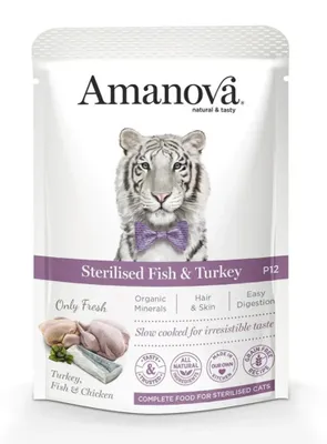 Produktbild von Amanova Getreidefreies, sterilisiertes Katzenfutter mit Fisch und Pute, 85 g