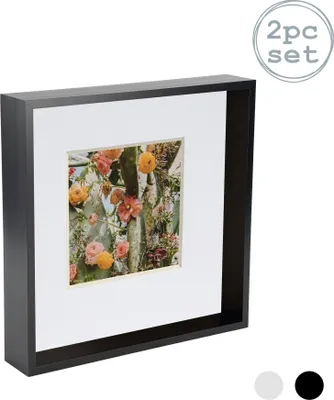 Produktbild von Nicola Spring 2 Stück 10 x 10 3D-Schatten-Tief Box Photo Frame Set - Craft Anzeigen Bilderrahmen mit 6 x 6-Halterung - Schwarz