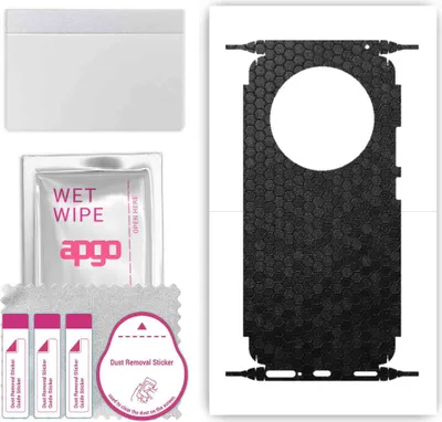 Produktbild von apgo Rückseite + Seiten Schutzfolie, Skin, kompatibel mit Oppo A3 Pro, Hinten Displayschutzfolie aus Vinylfolie, kratzfest, einfache Montage - Schwarze Honigwabe
