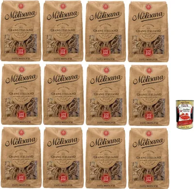 Produktbild von La Molisana Pasta Integrale Pasta mista n°58, Vollkornnudeln Vollkornpasta,100% italienischer Weizen,Bronzepaste 12x 500g Packung + Italian Gourmet polpa 400g