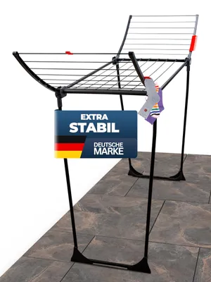 Produktbild von STAHLMANN® Flügelwäscheständer [18 m Trockenfläche] Wäscheständer klappbar, 1,05 m lange Flügel für Bettwäsche, Extra-Klemmen für Kleinteile,  Europe, Schwarz