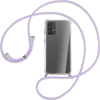 Produktbild von Handykette Backcover-Schutzhülle mit Band (Metall silberfarben) für Samsung Galaxy A32 4G (A325) - violett