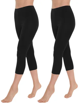 Produktbild von OCERA Damen 3/4 Capri aus Baumwolle mit hoher Taille, Schwarz- M, 2er Pack