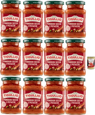 Produktbild von Tigullio Pomodori Secchi e Pistacchi 12×190g – Pesto/Pastasauce mit sonnengetrockneten Tomaten & Pistazien, cremig, servierfertig, italienischer Genuss + Italian Gourmet polpa